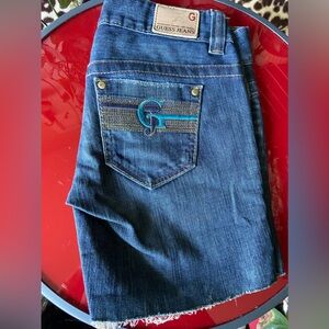 Vintage Guess Jeans Embroidered Signature Denim Pocket Cut Off Frayed Shorts